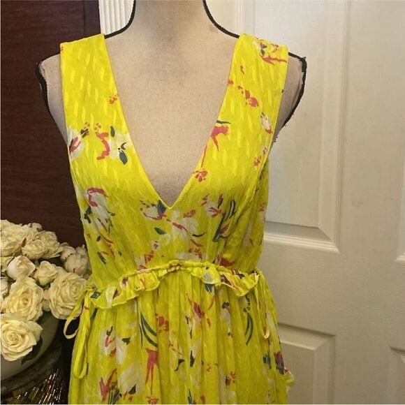 Tanya Taylor silk/cotton Yellow V-Neck Sleeveless Maxi  eyelet Sundress, US4 - Picture 5 of 14